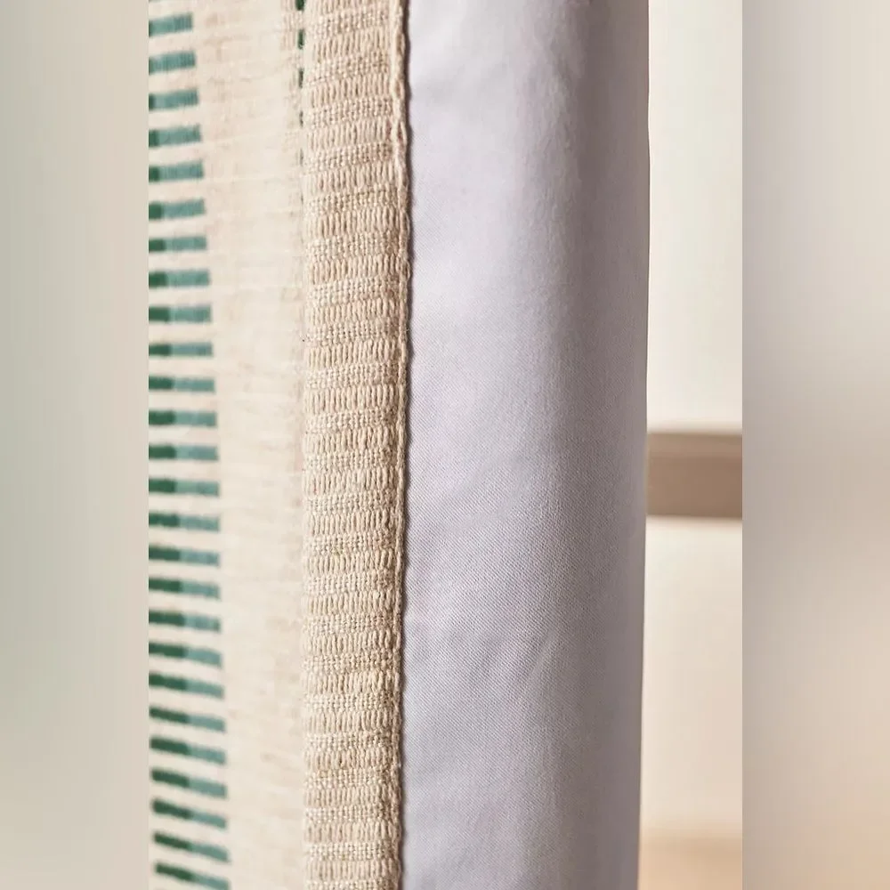 New Anthropologie Pieced Stripe Cotton Blend Woven Blackout Curtains  Set of two